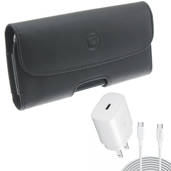 25W Fast Home Charger & Case Belt Clip for Samsung Galaxy S21,S20 - PD Type-C 10ft USB-C Cable   Leather Holster Cover Combo