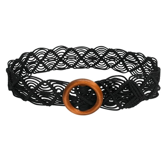 Prolriy Belts for Women Belt Woven Elastic Stretch Wide Waist Belts for Dresses with Buckle Womens Belt Black