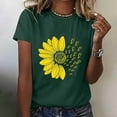 thumbnail image 5 of Summer Floral Print T Shirts for Women Soft Breathable Tee Crew Neck Short Sleeve Basic Top Dark Green M, 5 of 6