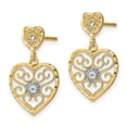 thumbnail image 2 of Primal Gold 10 Karat Yellow Gold with Rhodium-plated Heart Beaded Filigree Dangle Earrings, 2 of 4