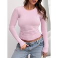 thumbnail image 5 of Plus Women's Long Sleeve Round Neck Plain Ruched Fit Tee, 5 of 6