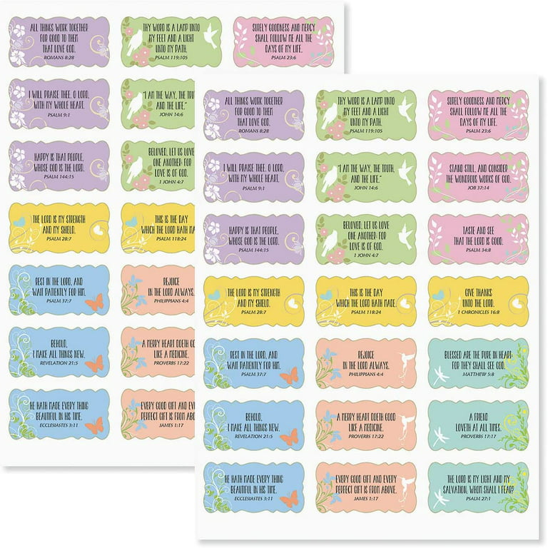Inspirational Scripture Stickers- Set of 42 Scalloped Edge Seals, 3/4 x 2-1/2