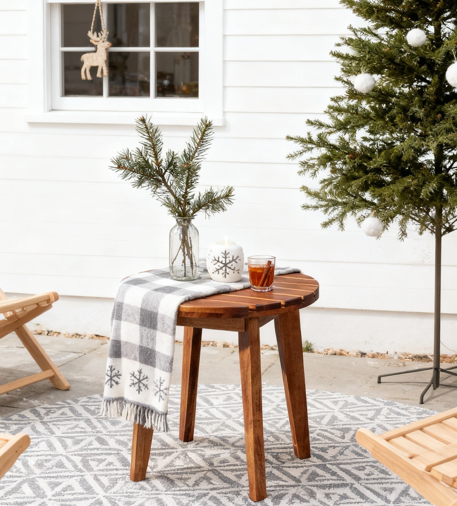 Ktaxon 15.7in Outdoor Round End Table Table, Poplar Wood Small Side Table, for Indoor Outdoor Patio Balcony Lawn Pool Living Room, Natural