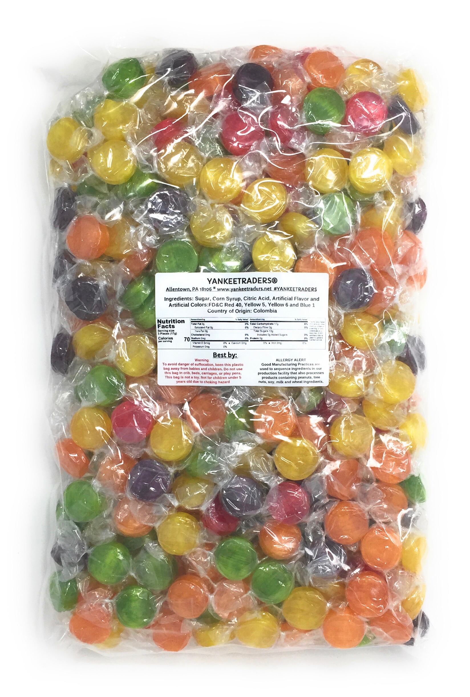 YANKEETRADERS Assorted Fruit Flavored Buttons, Hard Candy - 4 Pound Bulk Bag