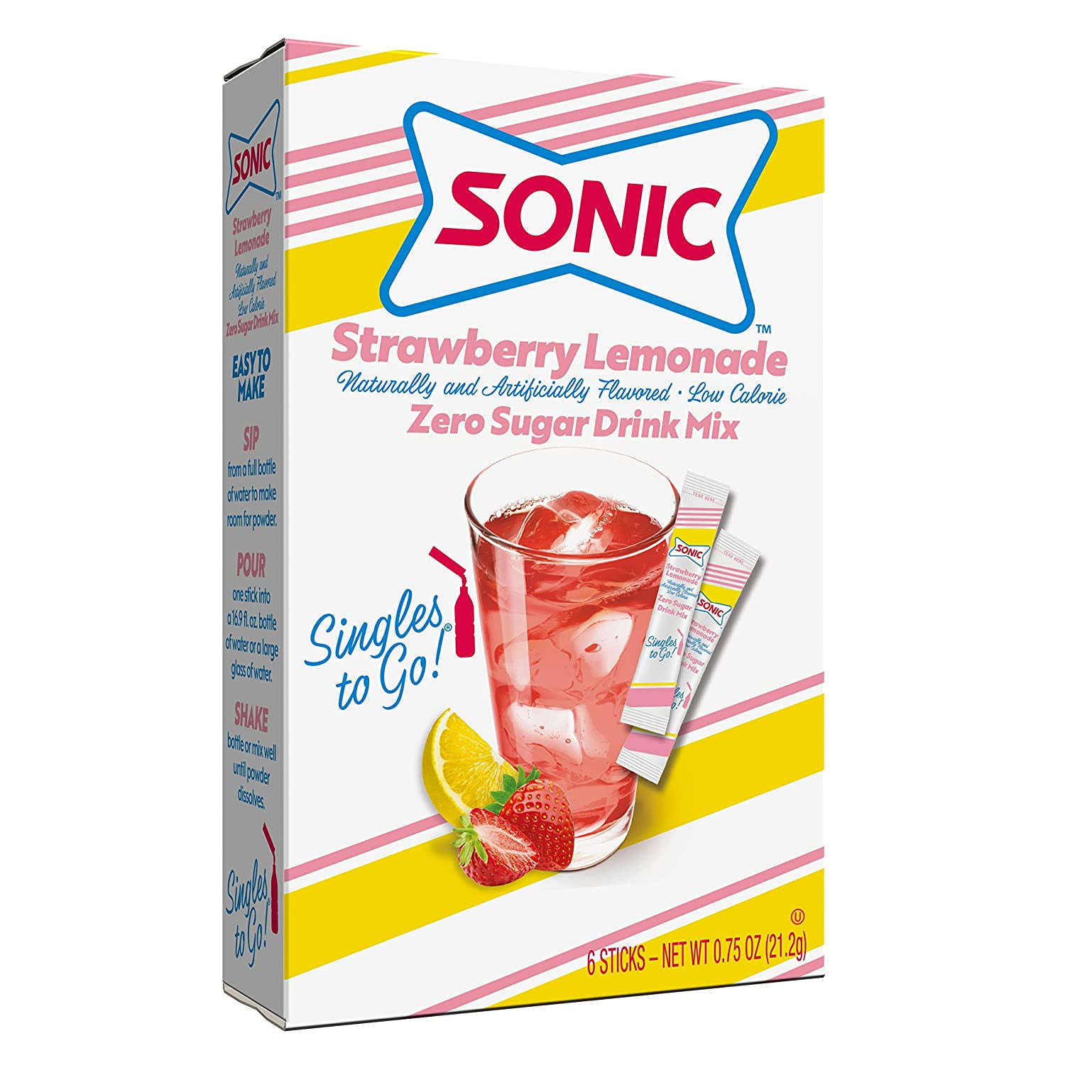 Sonic Strawberry Lemonade SINGLES TO GO Powdered Drink Mix, Quantity of 12 Boxes