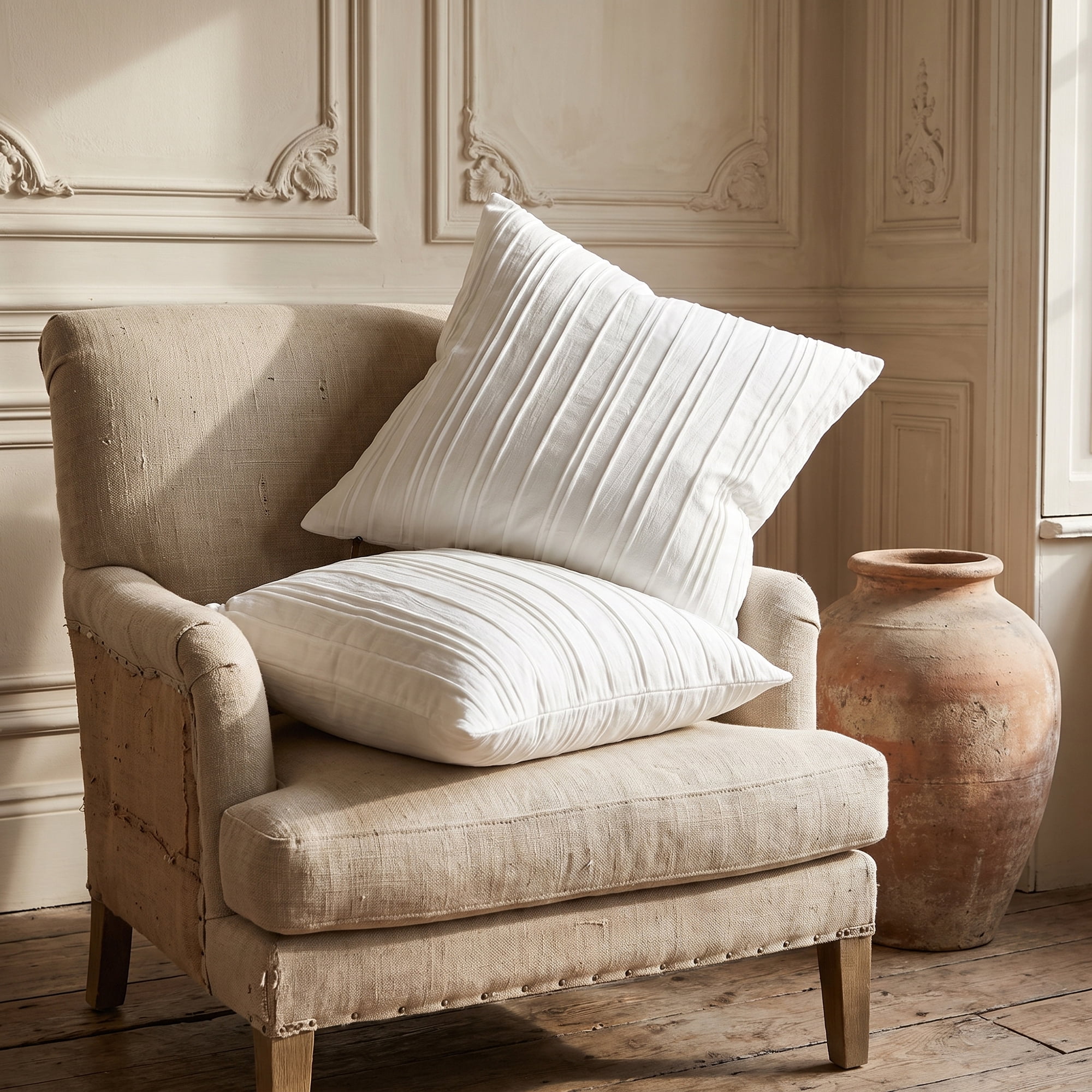 Unique Bargains 2Pcs Pleated Textured Throw Pillow Covers Couch Cushion Cases White 18" x 18"