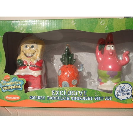 Christmas Pineapple - SPONGEBOB EXCLUSIVE HOLIDAY PORCELAIN ORNAMENT GIFT SET (SPONGEBOB, PINEAPPLE HOUSE and PATRIC STAR), 2004 by Kurt S. Adler, Inc By SpongeBob SquarePants From USA