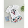thumbnail image 3 of 4th of July Western Infant Toddler Kids Baby Boys Summer Clothes Cow Letter Print Short Sleeve T-shirts+Shorts Outfits, 3 of 9