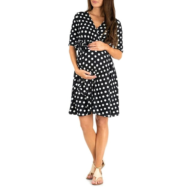 SUNSIOM Robe de Maternité pour Femmes Décontractée à Col en V à Pois/fleurie à Manches Mi-Longues Robe pour Grossesse Vêtements Séance Photo