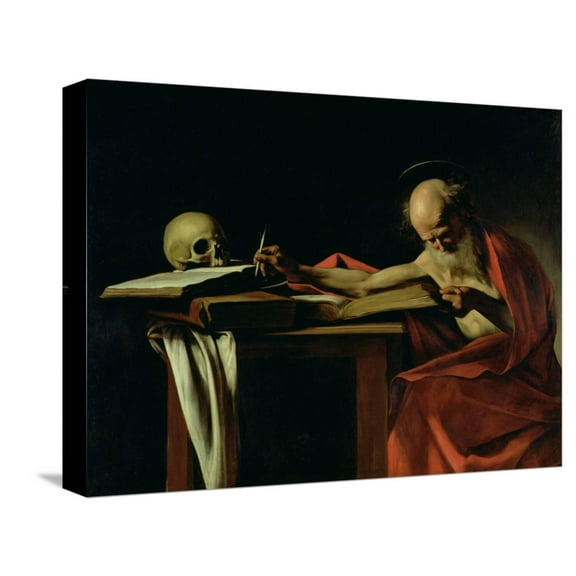 Art.com St. Jerome Writing, circa 1604 Stretched Canvas Print Wall Art by Caravaggio, 16" x 12"