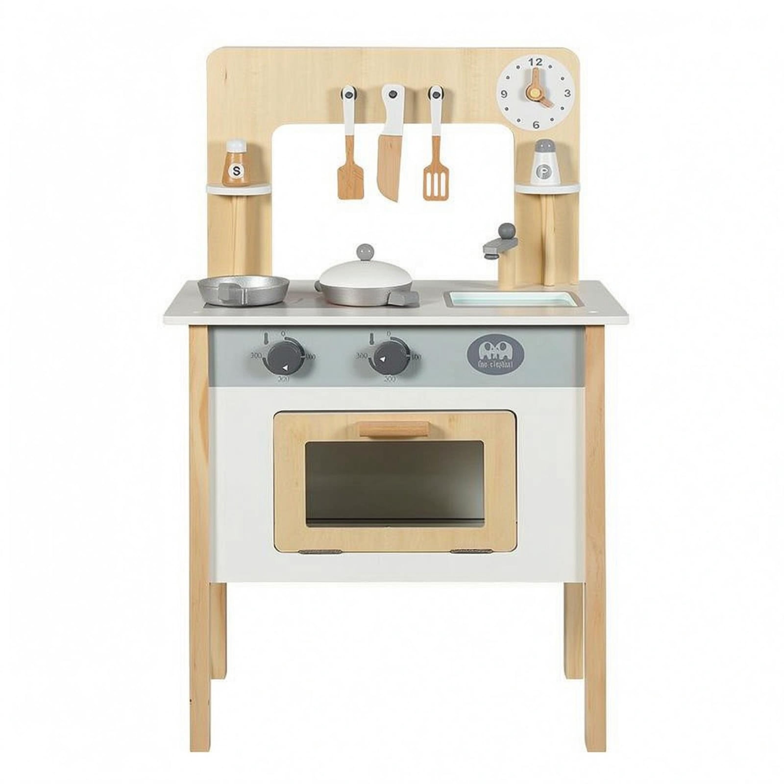 predolo Wooden Play Kitchen Freestanding Toy Kitchen Set Utensil Accessories Young Cook Playset, White