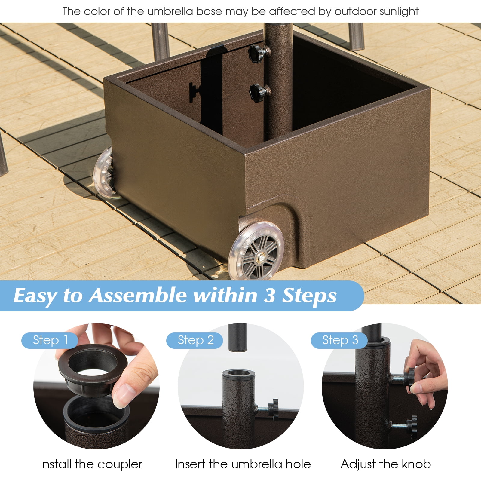 Topbuy Patio Umbrella Base, 170 lbs Steel Umbrella Base with 2 Universal Wheels Two Adjustable Knobs with 1.5"/1.9" Umbrella Holes