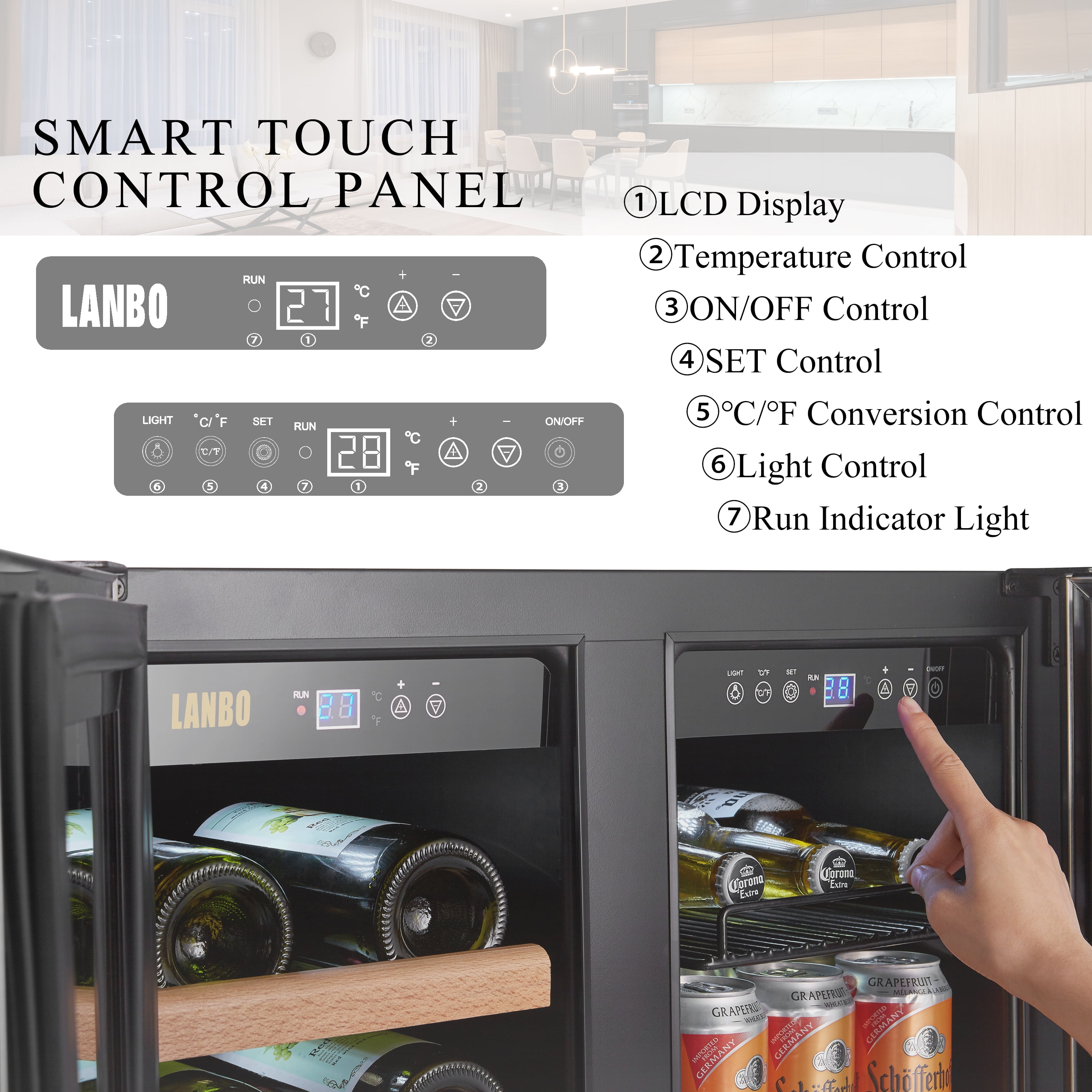 Lanbo  24 inch 18 Bottle 55 Cans Under Counter Dual Zone Wine Cooler Beverage Refrigerator