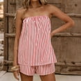 thumbnail image 4 of Women Two Piece Lounge Sets Striped Tube Tops Shorts Set Summer Vacation Outfits with Pocket Y2K Going Out Tops(Red,S), 4 of 5