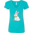 thumbnail image 3 of Inktastic Easter Cute Bunny and Chick Women's V-Neck T-Shirt, 3 of 5
