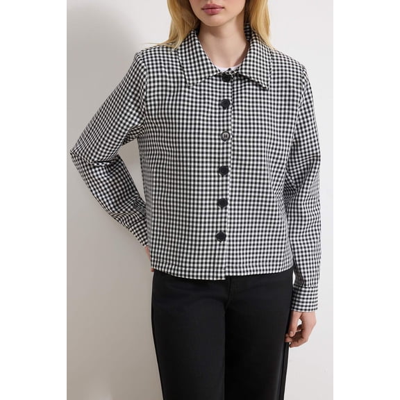 TRENDYOLMİLLA Women's Black Plaid Long Regular fit Jackets