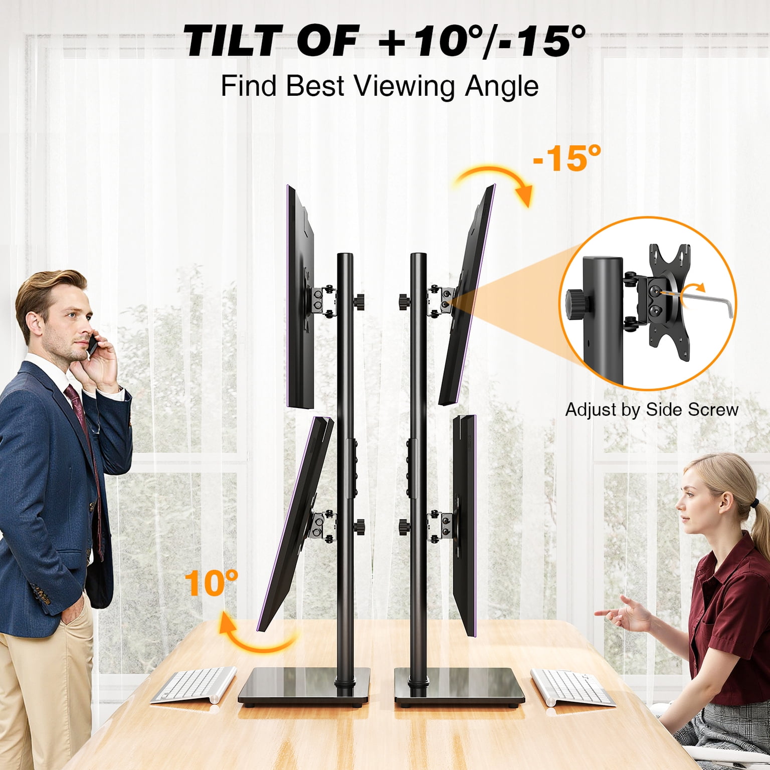 TAVR Furniture Table Top TV Stand Dual-Screen 360° Rotatable 13-38 inch for Flat/Curved Screens, 44 lbs Capacity with Cable Management