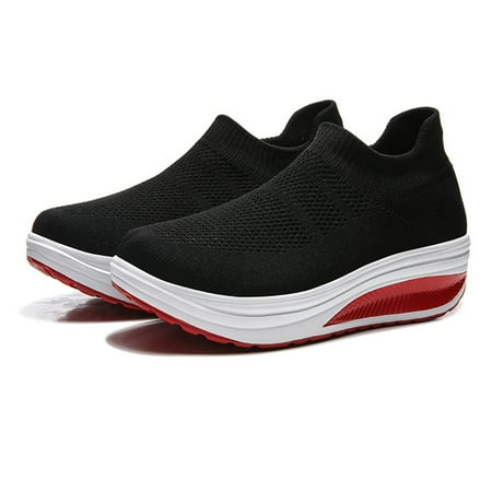 Slip on Sneakers Women Walking Shoes with Arch Support Memory Foam Black Red Quickwittc Black Red