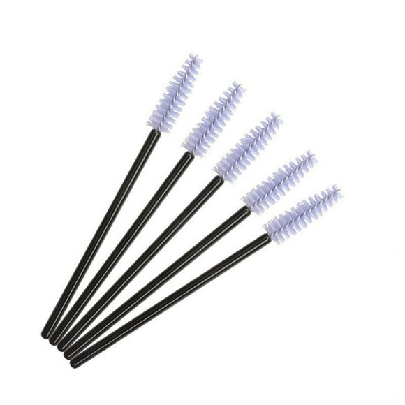 Granjero Gordo 100 piezas de cepillos desechables para rímel de pestañas, para extensiones de pestañas, cejas y maquillaje (varilla negra y cabeza violeta claro)