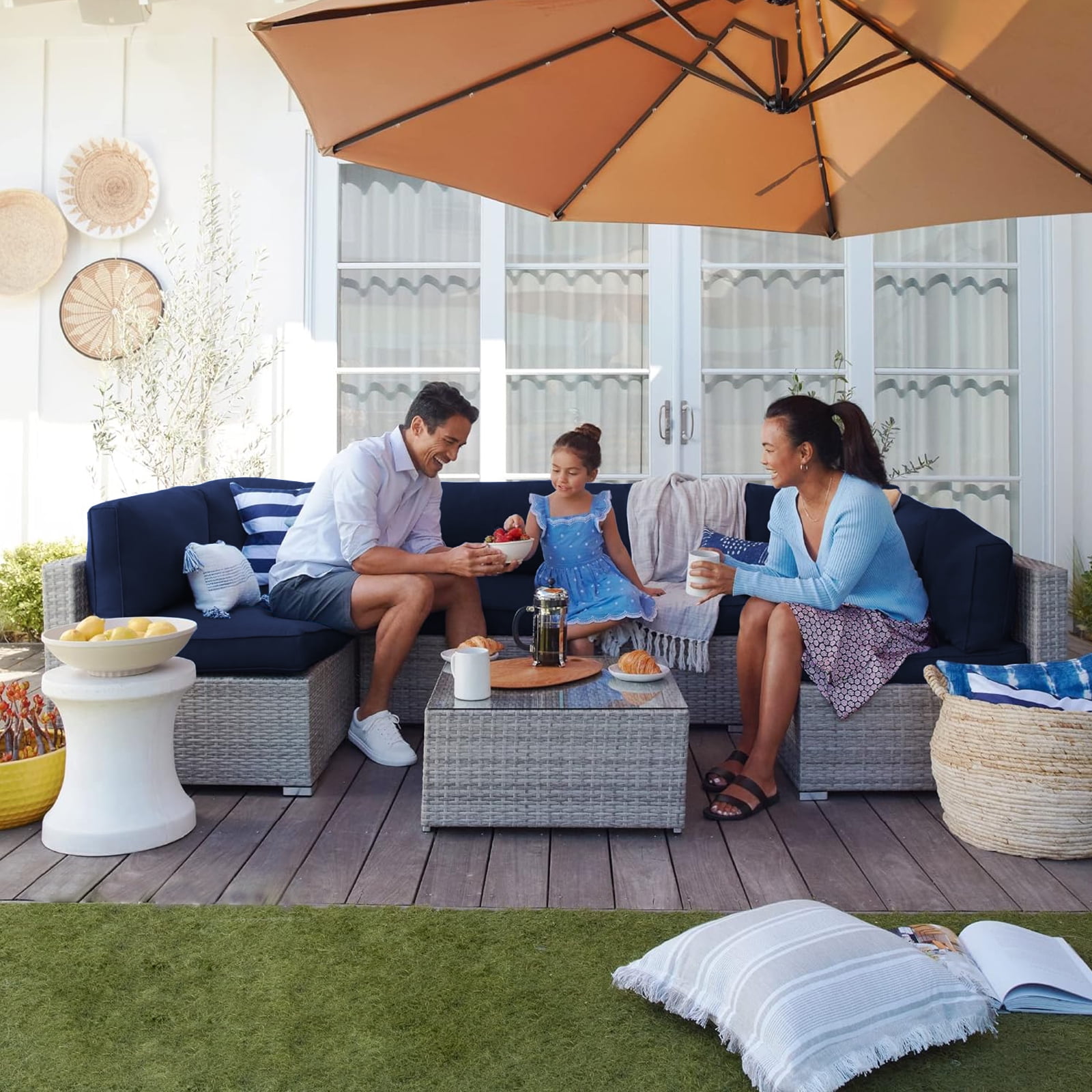 PUKNLY Outdoor Furniture Replacement Cushions, Fits 6-seat Sectional Rattan Conversation Set, 14 Piece Patio Water-Resistant Replacement Sofa Cushions, Liner&Cover