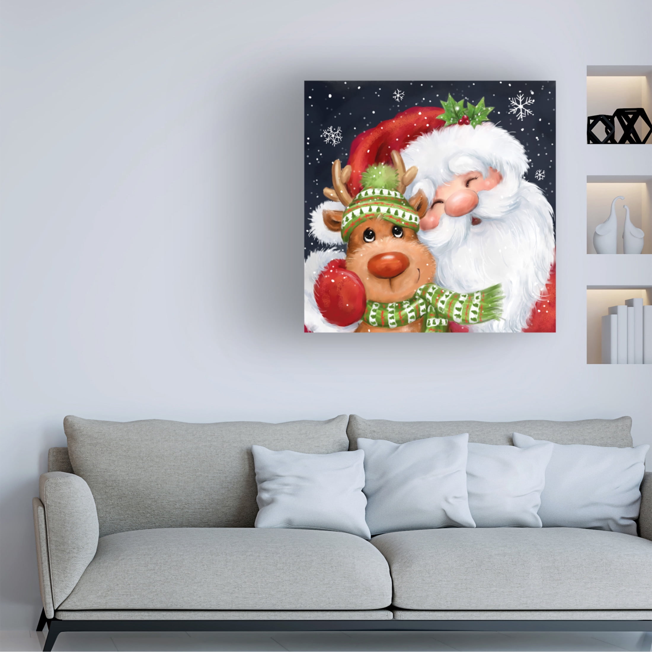 Canvas Wall Art - MAKIKO 'Santa and Reindeer' Wall Art for Living Room, Bedroom, or Office Décor by Trademark Fine Art - 14 x 14 Inches