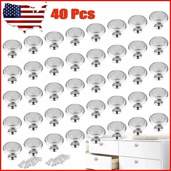40 Pcs Stainless Steel Cabinet Door Handles Drawer Pulls Knobs Bathroom Kitchen