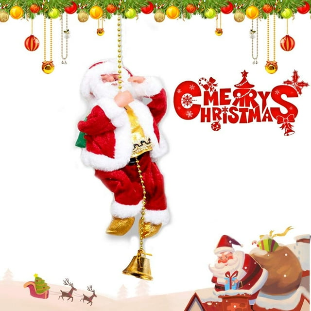 Santa Climbing Ladder Electric Santa Claus Climbing Rope Ladder Decoration Christmas Super Climbing Santa Plush Doll Toy Hanging Ornament Tree Indoor Outdoor Christmas Holiday Home Decor