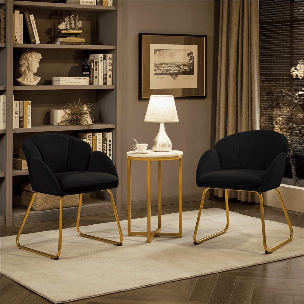 Alden Design Modern Velvet Accent Chair with Golden Metal Legs for Living Room, Black