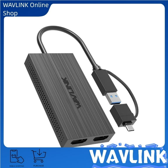 WAVLINK USB 3.0 or USB C to HDMI Adapter for Dual Monitors, Dual 1080p@60Hz Universal Video Graphics USB to Dual HDMI Adapter for USB 3.0 or USB-C, Thunderbolt 3/4, USB 4, Windows, Mac OS