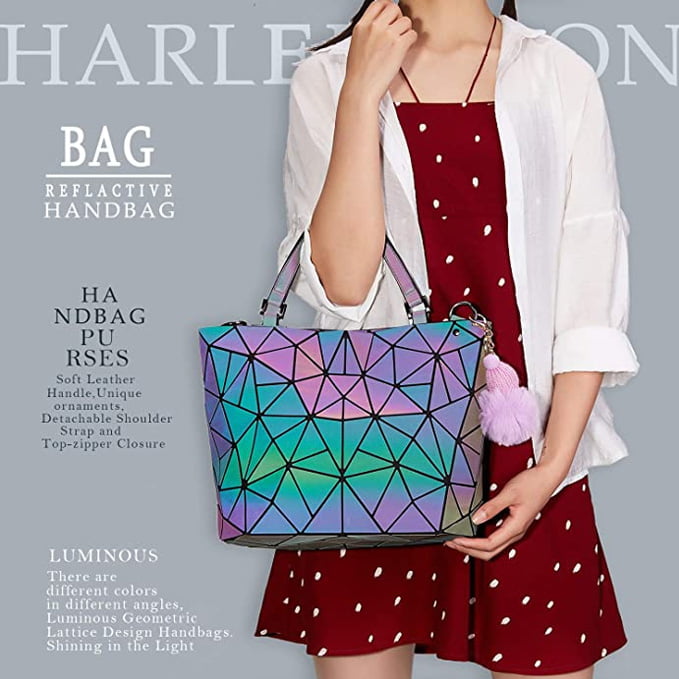 Luminous Geometric Purses and Handbags Women Tote Bag Holographich Flash Reflactive Crossbody Bag Backpacks