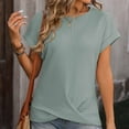 thumbnail image 3 of yillto Womens Short Sleeve Shirts Crewneck Loose Twist Knot Front T Shirts Soft Casual Blouse for Women, 3 of 3