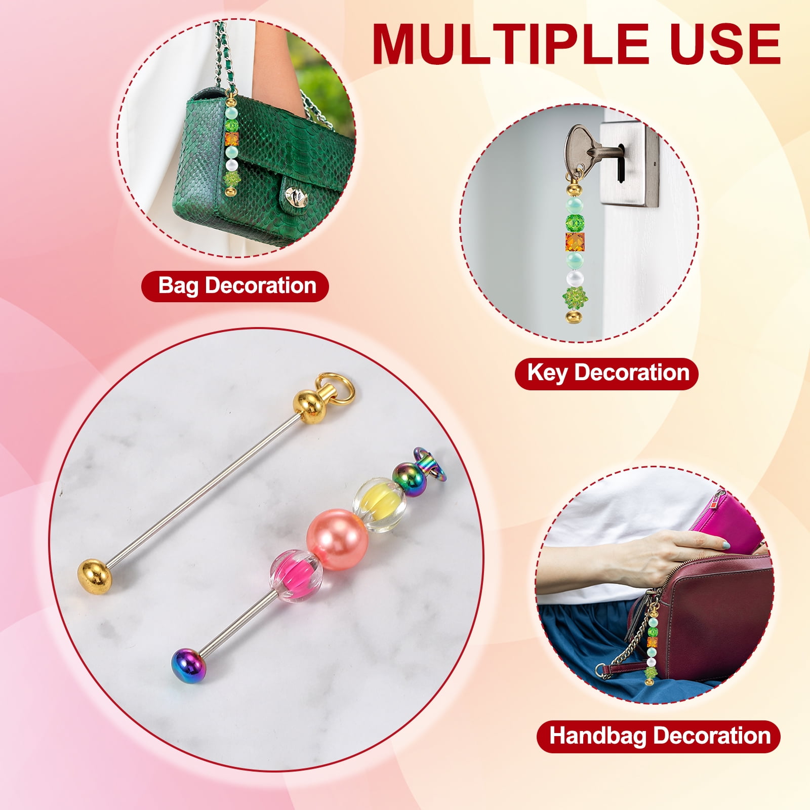 Uxcell Beadable Keychain Bars, Metal Beaded Keychain Blanks Bulk Making Supplies Kit for Pendant DIY Art Crafts Silver Plating