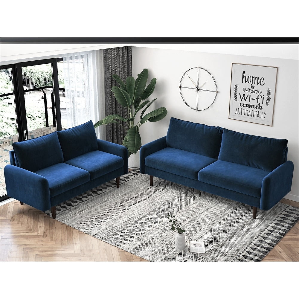 Uspridefurniture Maryellen Velvet 2PC Living Room Sets, Sofa Loveseat, Dark Blue