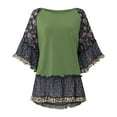 thumbnail image 4 of Cute Party Summer Tops for Women Plus Size Boho Flowy Loose Womens Blouses Trendy Tunics Round Neck Floral Print Color Block Shirts for Women Dressy 3/4 Sleeve Casual Tshirt, 4 of 6