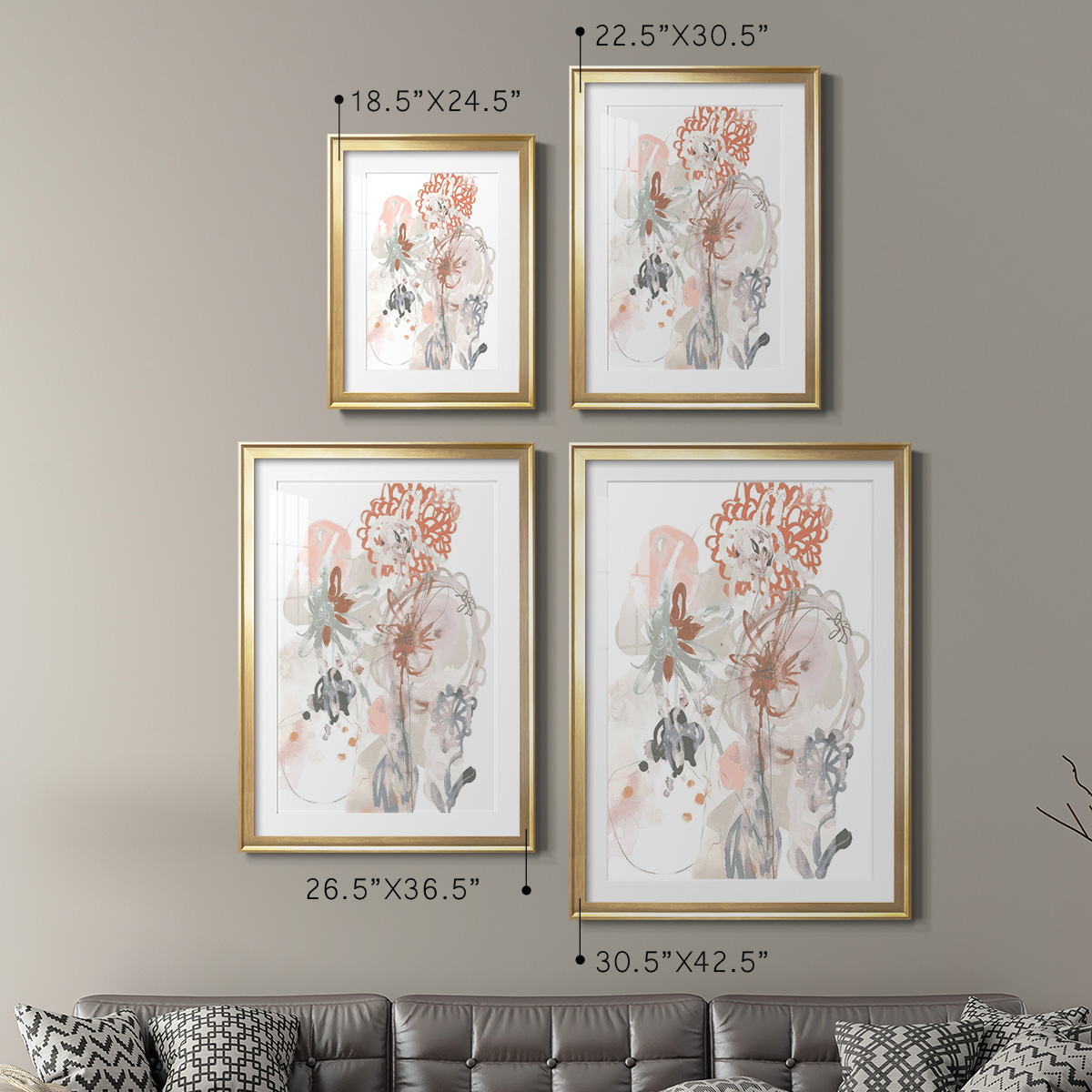 Wexford Home Petal Drift III Premium Framed Print, 18.5" x 24.5" - Ready to Hang, Gold (Set of 2)