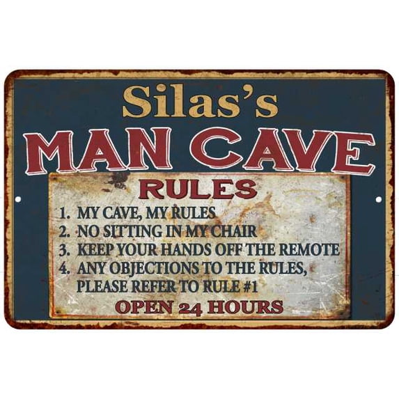 Silas's Man Cave Rules Chic Rustic Green Sign Home 16 x 24 Matte Finish Metal 116240049315