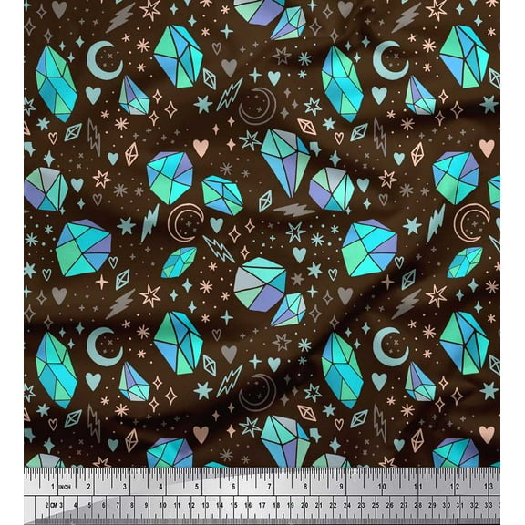 Soimoi Brown Cotton Duck Fabric Heart & Crystal Stone Geometric Print Fabric by the Yard 42 Inch Wide