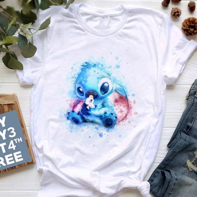 Kawaii Disney Lilo Stitch T Shirt Women Summer Tops Cartoon Stitch Heart Graphic Tees Cute Disney Anime T-shirt Female TshirtM Gao Jinjia LED