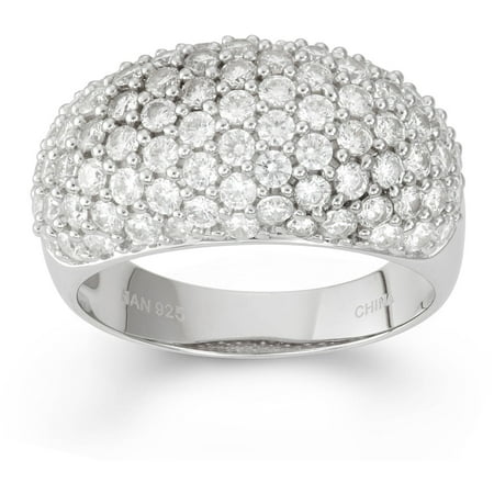 White Cubic Zirconia Sterling Silver Pave Graduated Dome Ring