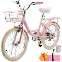 16/18 Inch Bike Kids Bicycle with Basket, Girls Bikes Ages 5-10, Kids Bicycles with Front and Rear Brakes, Kid Bike with Training Wheels, Kickstand, Rear Seat