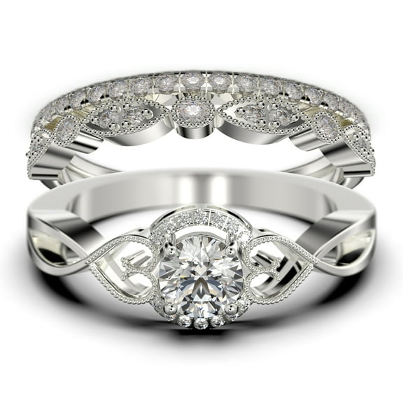 Dazzling Half Halo 2.25 Carat Round Cut Diamond Moissanite Engagement Ring Wedding Ring in 10k Solid White Gold, Gift For Her, Promise Ring, Anniversary Ring, Trio Set, Matching Band