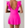 thumbnail image 4 of Women’s One Piece Swimdress Tummy Control Ruffle Swimsuit V Neck Tie Knot Skirted Bathing Suit Swim Dress, 4 of 5
