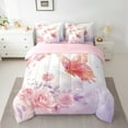 thumbnail image 2 of Castle Fairy Flying Pink Butterfly 7 Pieces Bedding Comforter Set for Children Women Girls,Floral Pink Rose Full Bedding Set Lightweight,Gradient Ombre Fitted Sheet Flat Sheet,Luxury Bedroom Decor, 2 of 8