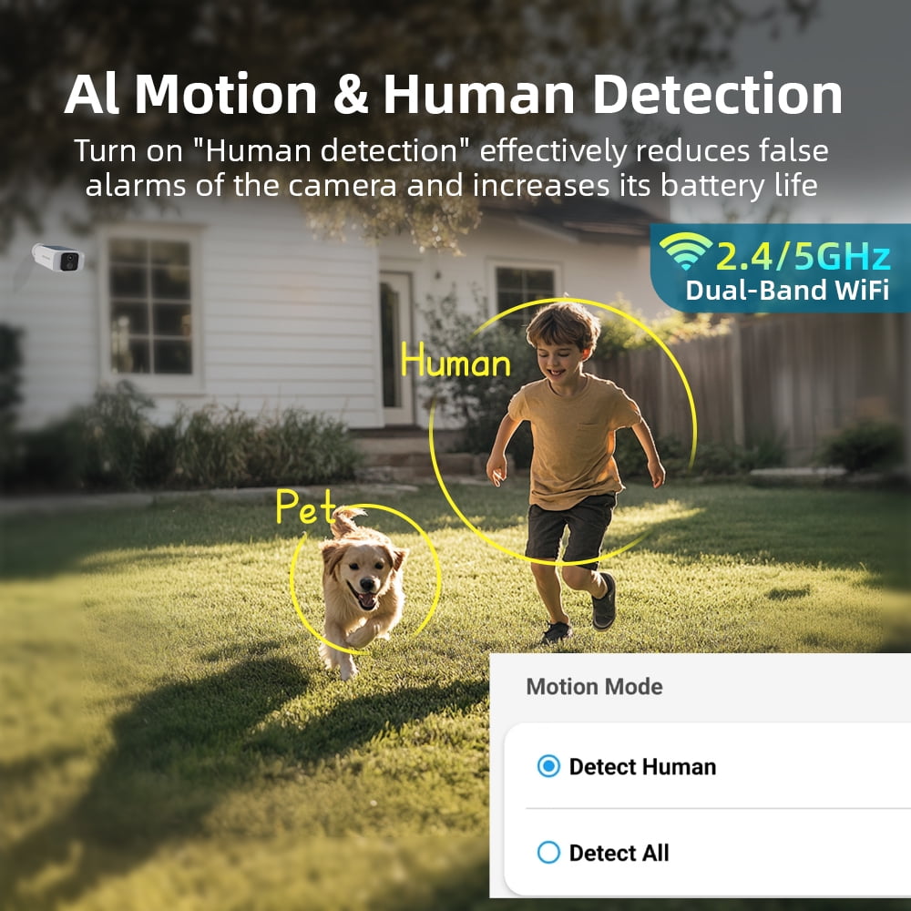 WiFi6 2.4G/5G Wireless Solar Battery Security Camera System 4PACK 4MP,Waterproof PIR Detection, Home Surveillance Camera with Color Night Vision 2-Way Audio