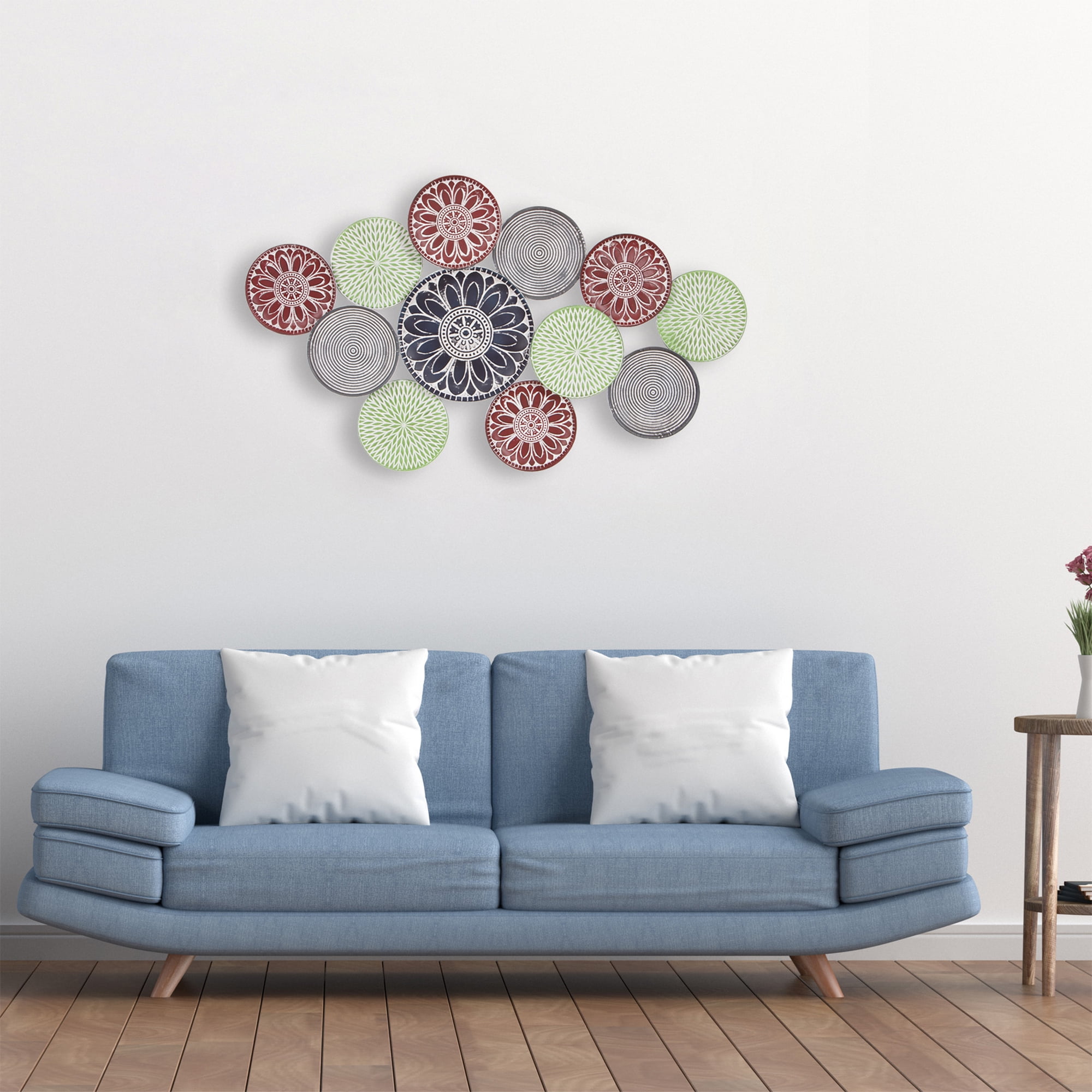 27x46 Textured Multicolor Enamel Painted Metal Plates Wall Decor