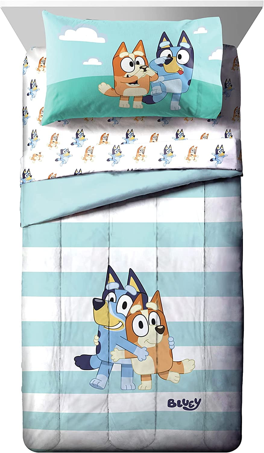 Bluey & Bingo 5 Piece Twin Size Bed Set Includes Comforter & Sheet Set Super Soft Kids