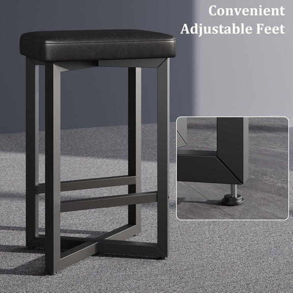 Historyli Bar Stools, Set of 2, 24.6" Upholstered Counter Height, with Metal Frame & Footrest, Black