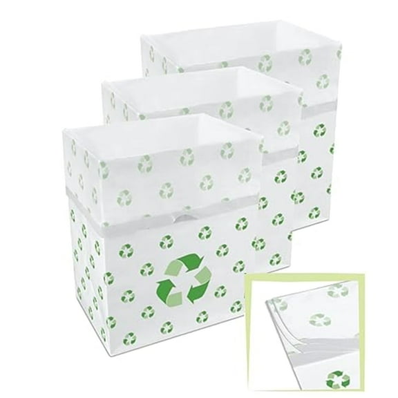 Clean Cubes Multi 13-Gallon Pop-Up Trash Bins, 3-Pack, Recycle – Disposable, Collapsible, with Fitted Trash Bags