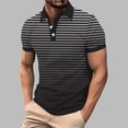 thumbnail image 6 of Mens Golf Shirts Short Sleeve Gradient Color Polos Business Casual Blouses Summer S-4X Soft Collared Tops (3XL, Dark Gray|Striped), 6 of 6