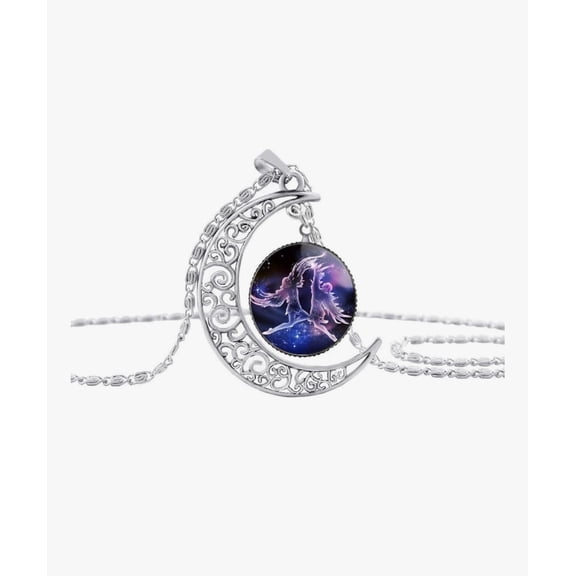 Moon Shape Gemstone Gemini Zodiac Pendant Necklace